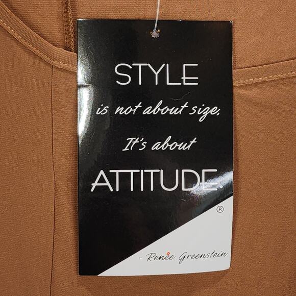 Attitudes by Renee 3X Women Brown Lime Green Peplum Hem Stretch Slinky Knit NEW - Picture 5 of 11